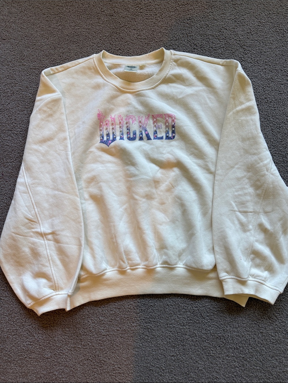 Wicked Graphic Crewneck Sweatshirt - White with Pink & Blue Logo